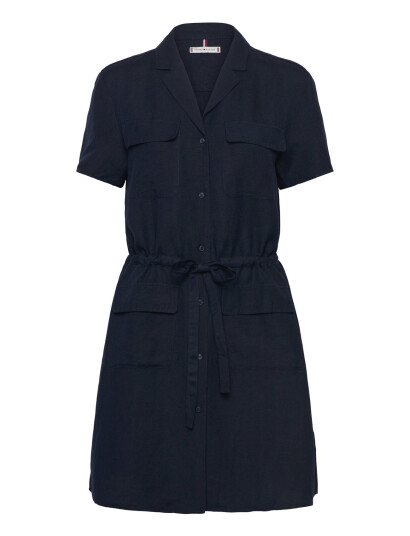 Tommy Hilfiger Textured Linen S/S Short Dress - Navy - 40 Tommy Hilfiger Textured Linen S/S Short Dress - Navy - 40