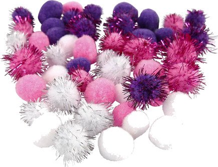 Diverse Pomponger dia 15+20 mm lilla lys rød hvit 48 stk./1 pk.