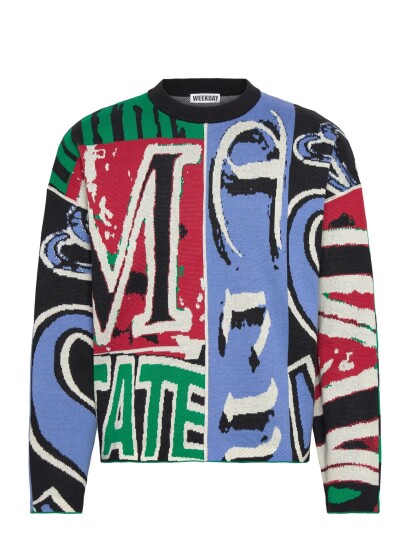 Weekday Loose Graphic Knitted Cotton Sweater   Multi/patterned   XL