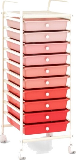 Rullevogn med 10 stablebare skuffer rullecontainer baderomsvogn baderomsvogn rosa