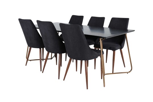 Venture Design Petra & Leone spisegruppe Svart/svart 6 stoler & bord 190 x 90 cm