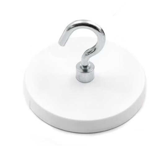 Neodymmagnet med krok – Ø 66 mm hvit gummibelegg for bil og telt