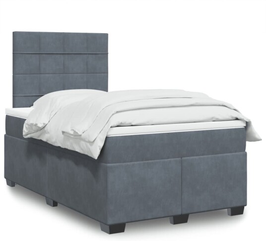 Seng med madrass boksfjær mørkegrå 120x190 cm fløyel 8721102757419