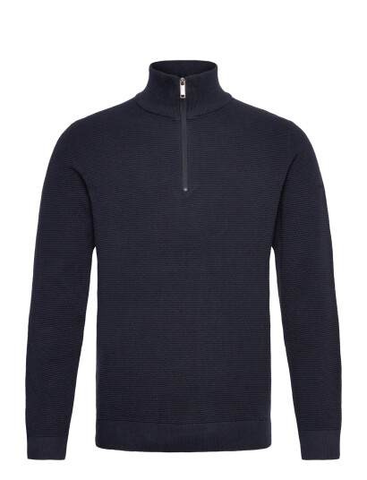 Selected Slhross Ls Knit Structure Half Zip Noos Navy L