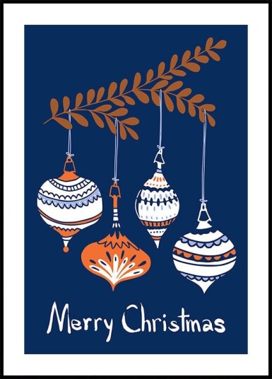 Cheerful little Christmas baubles blue Poster Plakat / 50x70cm