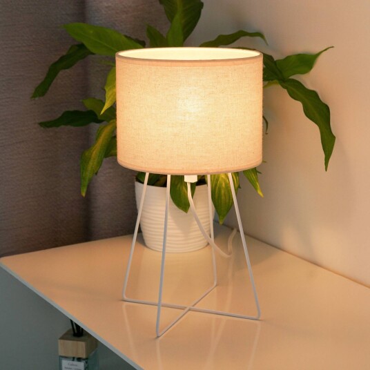 Duolla Bordlampe Trixi med trådramme hvit/beige stoff E14