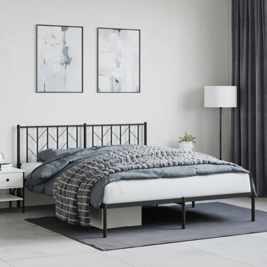 vidaXL Sengeramme i metall med hodegavl svart 160x200 cm 8721012249738