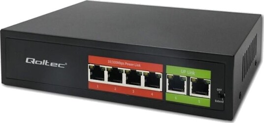 Qoltec Fast Ethernet PoE Switch 4 porter 65 W 2 Uplink Qoltec Fast Ethernet PoE Switch 4 porter 65 W 2 Uplink