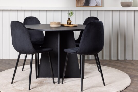 Venture Home Bootcut Spisegruppe 110 cm Rund med 4 Polar Stoler Sort