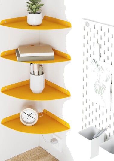 vidaXL Flytende hylle med hylle 4 pcs Sennepsgul 24 x 24 x 2 cm