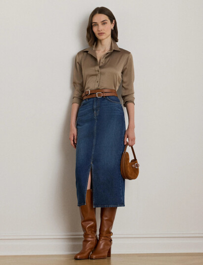 Lauren Ralph Lauren Classic Fit Satin Charmeuse Shirt - Beige - XS