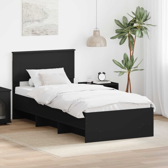  Sengestamme med hodegjerde Svart 80 x 200 cm Konstruert tre