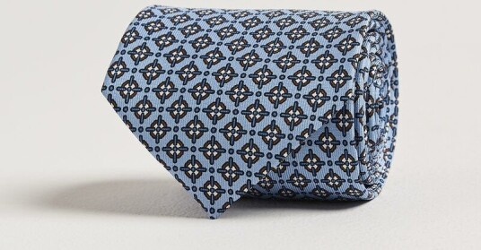 E. Marinella 3 Fold Printed Silk Tie Blue