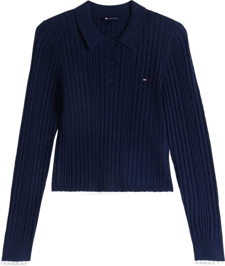 Tommy Jeans Tjw Micro Cable Polo Sweater   Navy   S