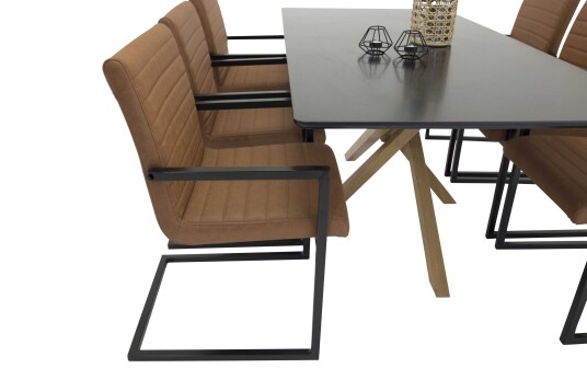 Venture Design Piazza & Art spisegruppe Svart/svart 6 st stoler & bord 180 x 90 cm