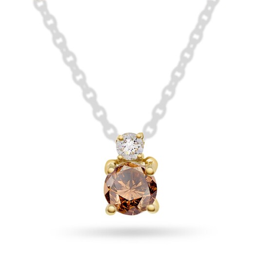 Pan Jewelry Anheng i 585 gult gull med diamant 0,04 ct og champagnefarget granatsten