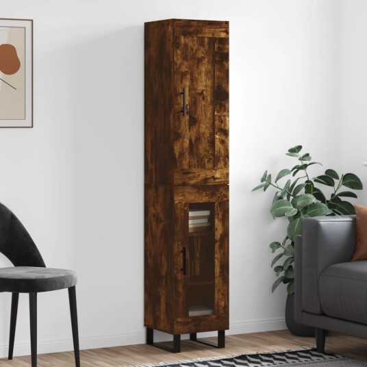 vidaXL Highboard røkt eik 34,5x34x180 cm konstruert tre 8720845498368