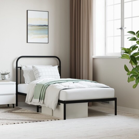 vidaXL Sengeramme i metall med hodegavl svart 100x190 cm