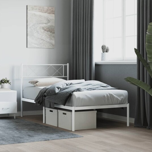 vidaXL Sengeramme i metall med hodegavl hvit 75x190 cm 8721012190955