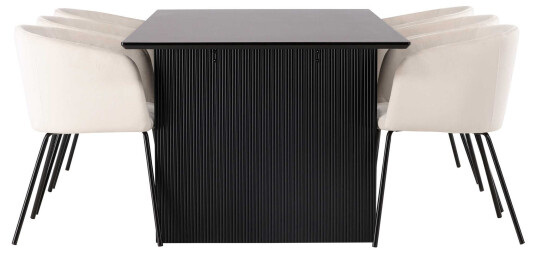 Venture Design Vail & Berit spisegruppe Beige/svart 6 stoler & bord 200 x 100 cm