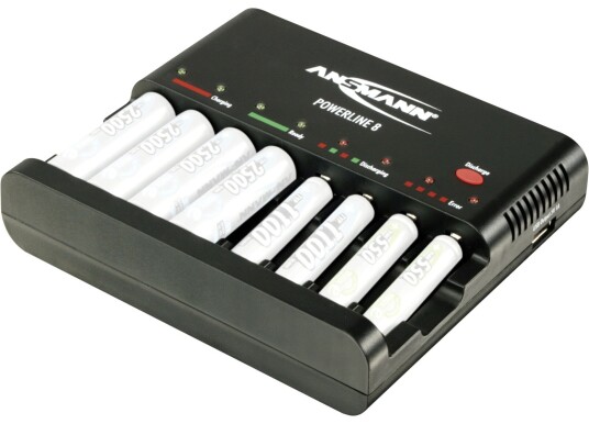 Ansmann Powerline 8 Batterilader Med LED 8x AA/AAA/USB Ansmann Powerline 8 Batterilader Med LED 8x AA/AAA/USB