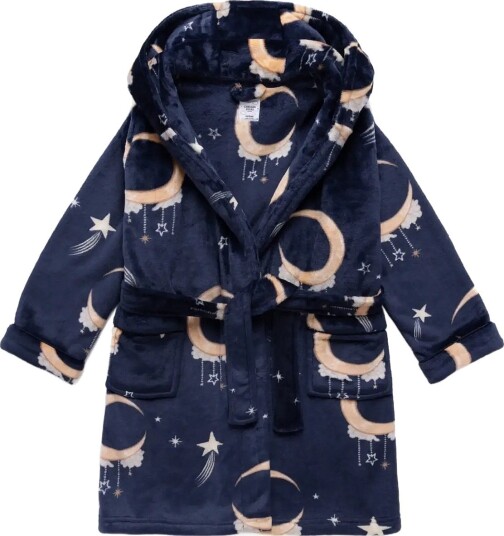 Chelsea Peers Kids Fleece Lunar Print Dressing Gown   NAVY   7 8