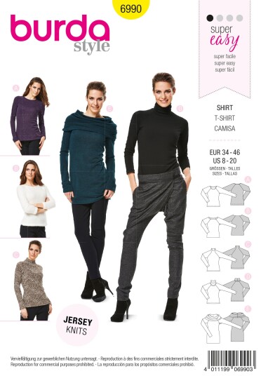 Burda 6990 - Genser EUR: 34-46, US: 8-20