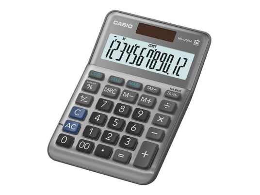 Casio Ms-120Fm - Skrivebordskalkulator - 12 Sifre - Solpanel, Batteri - Metallgrå