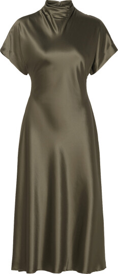 Malina Alivia Short Sleeve Satin Midi Dress Khaki green M