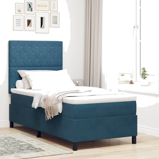 Box Spring Seng med Madrass Mørk Blå 100x200 cm Fløyel