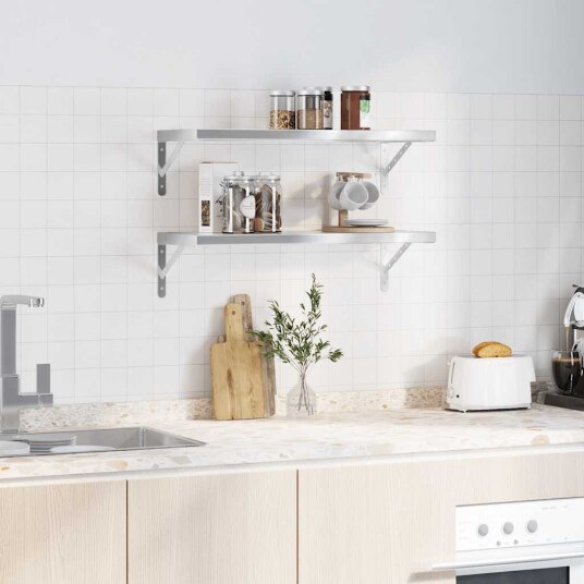  Vegghyller 2 stk 75x30 cm sølv rustfritt stål