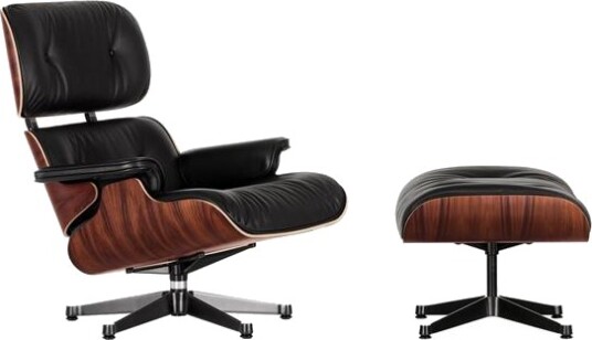 Vitra Eames Lenestol med Fotskammel Santos Palisander/ Sort Skinn Vitra Eames Lenestol med Fotskammel Santos Palisander/ Sort Skinn