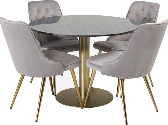 Venture Home Spisegruppe Estelle med 4 spisestoler Velvet Deluxe Grå Venture Home Spisegruppe Estelle med 4 spisestoler Velvet Deluxe Grå