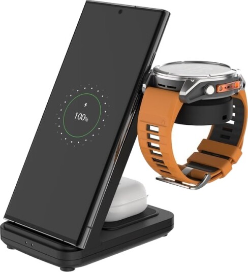 Fixed 3-i-1 Trådløs Lader for Garmin Smartwatch - Svart Fixed 3-i-1 Trådløs Lader for Garmin Smartwatch - Svart