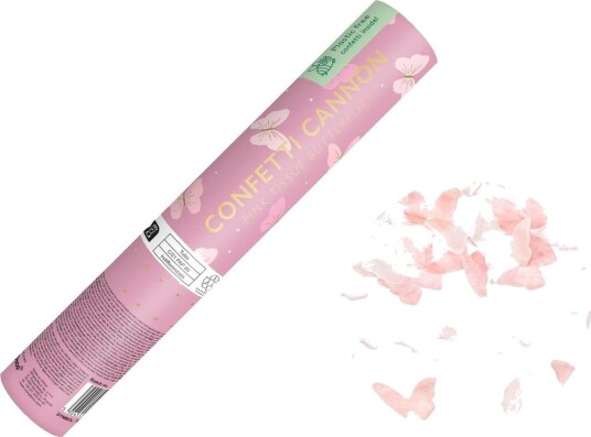 Konfettikanon med Rosa Sommerfugler 20cm Konfettikanon med Rosa Sommerfugler 20cm
