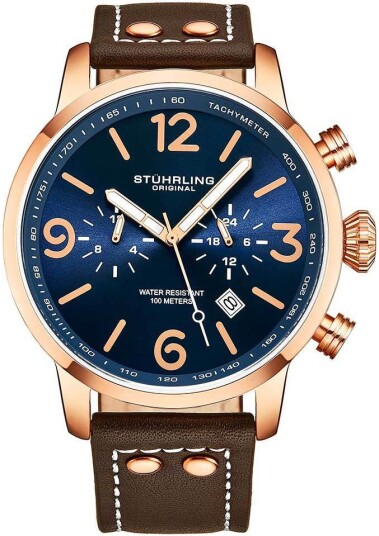 Stührling Original Herreklokke 3956.3 Aviator Blå/Lær Ø45 mm