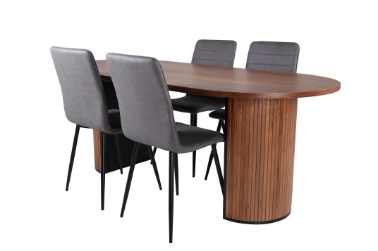 Venture Design Bianca & Windu spisegruppe Grå/natur 4 stoler & bord 200 x 90 cm