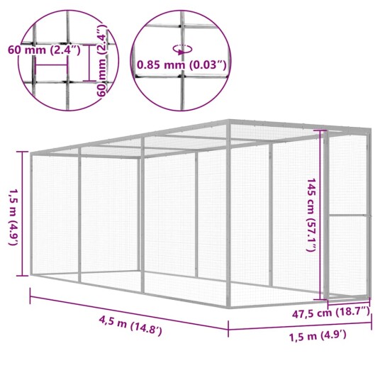 Vidaxl Kattegård 4.5X1.5X1.5 M Galvanisert Stål