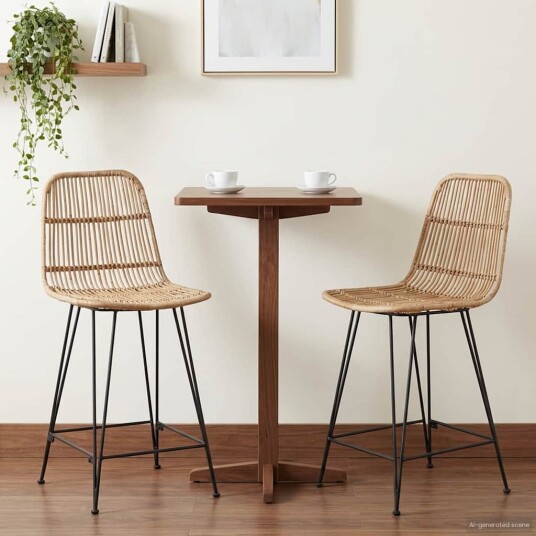 vidaXL Barstol 2 pcs Naturlig 44 x 54 x 96 cm Rattan og Stål vidaXL Barstol 2 pcs Naturlig 44 x 54 x 96 cm Rattan og Stål