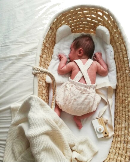 Ahojbaby Moseskurv Nature + Madrass / Vevet For Hånd
