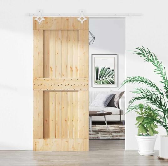 Skyvedør Naturlig og Hvit 85 x 210 cm Massiv Furu Tre Skyvedør Naturlig og Hvit 85 x 210 cm Massiv Furu Tre