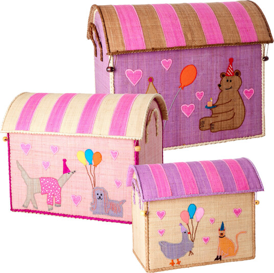 Rice Large Set of 3 Toy Baskets Pink Party Rice Large Set of 3 Toy Baskets Pink Party