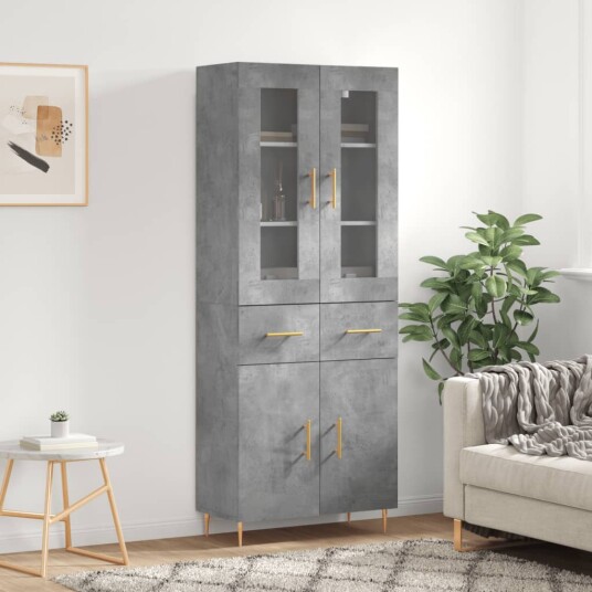 vidaXL Highboard betong grå 69,5x34x180 cm konstruert tre 8720845479473