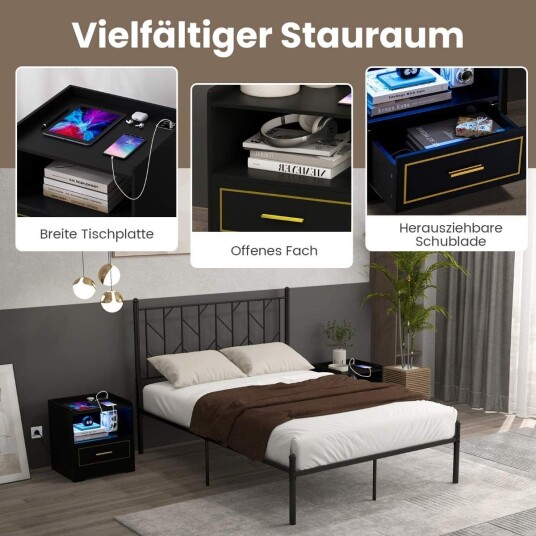 Nattbordsett med LED lys USB og bevegelsessensor