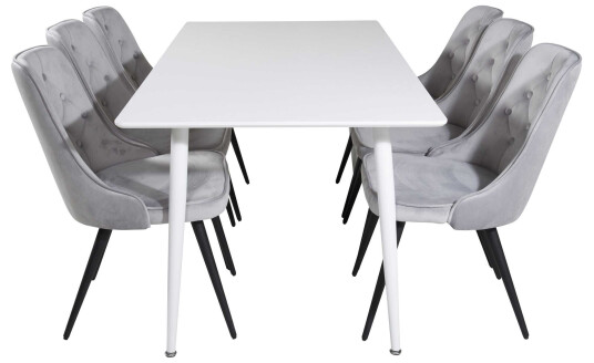 Venture Design Polar & Velvet spisegruppe Hvit/svart 6 st stoler & bord 180 x 90 cm