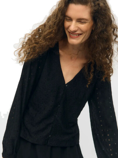 OBJLAILA L/S V NECK TOP BLACK
