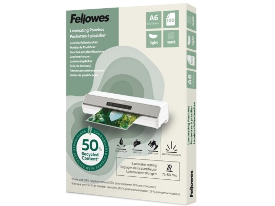 Fellowes Lamineringslomme A6 50 % Resirkulert 100 Stk Matt