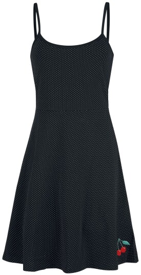 Pussy Deluxe Rockabilly Middellang kjole Dotties Cherry Dress XS til S Damer svart hvit