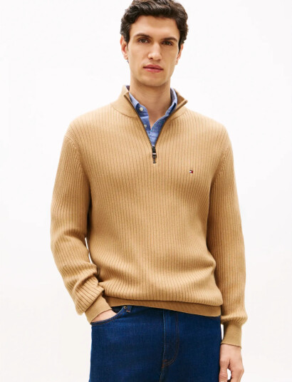 Tommy Hilfiger Pima Ctn Cash Structure Zip Mock Beige M Tommy Hilfiger Pima Ctn Cash Structure Zip Mock Beige M