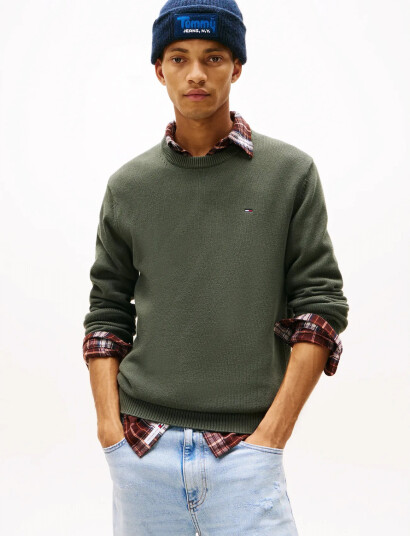 Tommy Jeans Tjm Slim Ess Sweater Ext - Khaki green - XL